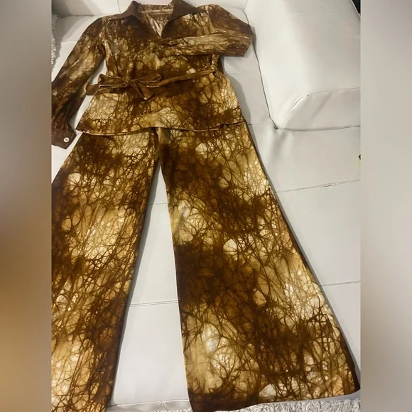 Amazing 70s brown tie dye vintage two piece matching cord set small - Picture 4 of 7